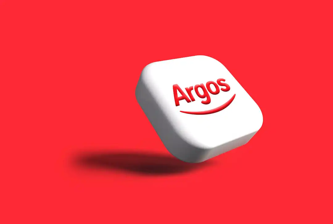 a white cube with the word argos on it