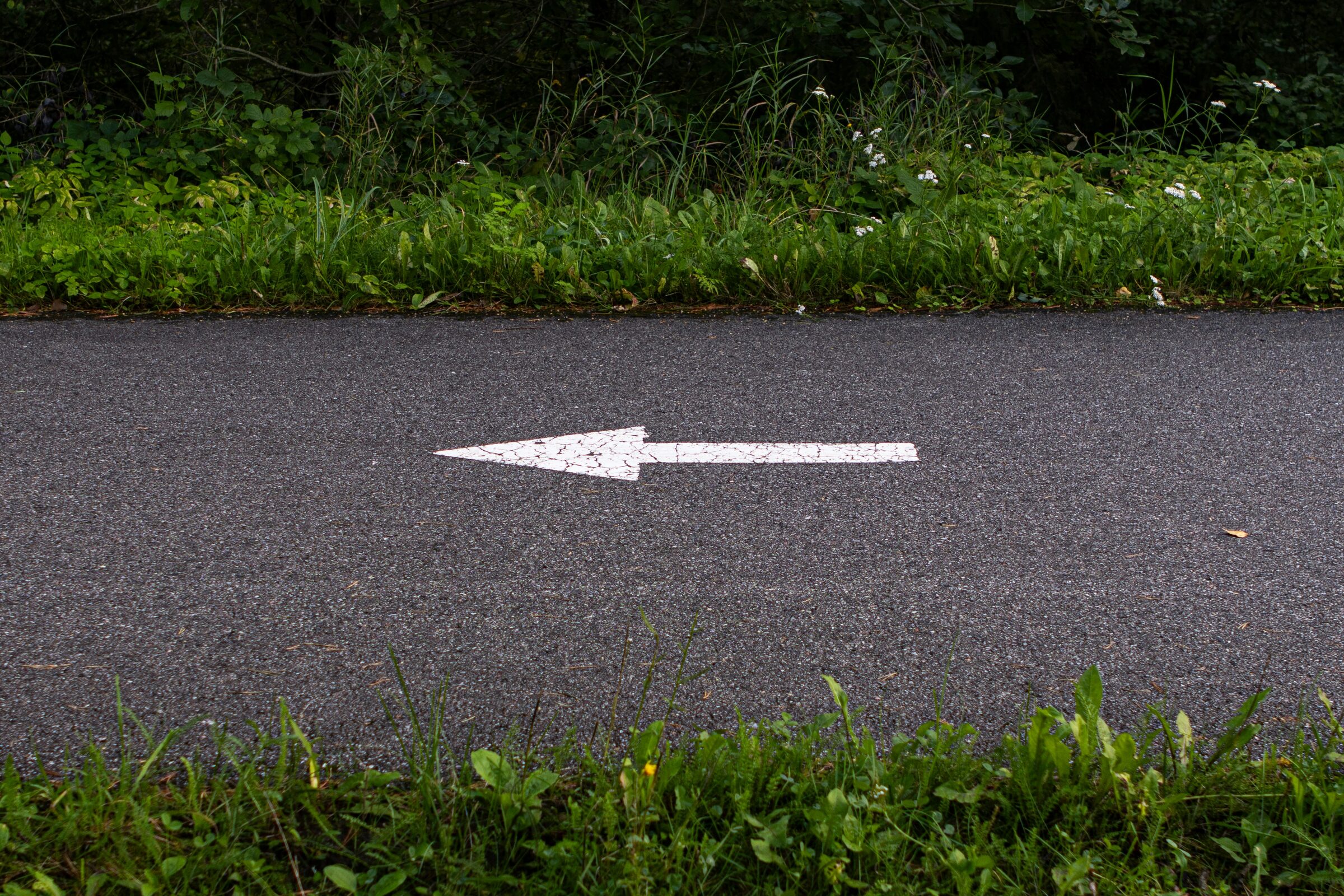 White arrow painted on a road representing URL redirect direction choices