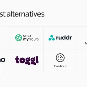 Logos of Clockify, My Hours, Ruddr, MinuteDock, Paymo, Toggl, Everhour and Kimai.